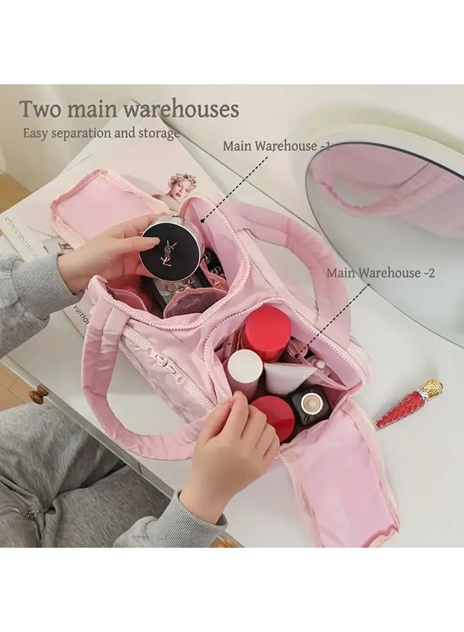 Black Travel Toiletry Bag Polyester Cosmetic Organizer Zippered Foldable Lightweight Machine Washable - Image 3